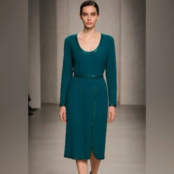 NEW💚St. John Tourmaline Long Sleeve Dress with Sequin Detail-Rare NWT - Vintage - Picture 2 of 11